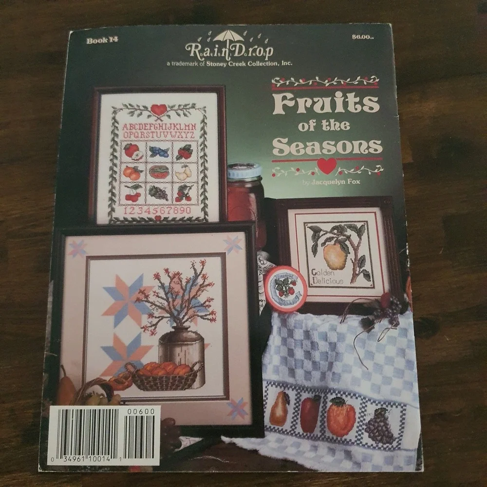 Vintage Cross Stitch Pattern Lot Prairie‎ Schooler RainDrop Linda Myers Fruit